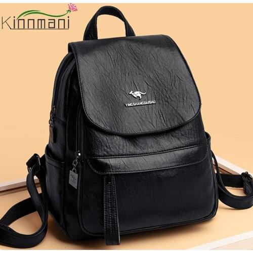 KINNMANI New Fashion Backpack For Women Soft Leather Ladies Tote Luxury Designer Women Bags Large Capacity Schoolbag For Teens