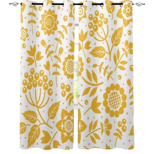 Yellow Branch Plant Flower Window Curtains Home Decor Living Room Curtains Kitchen Drapes Panel Curtains for Bedroom