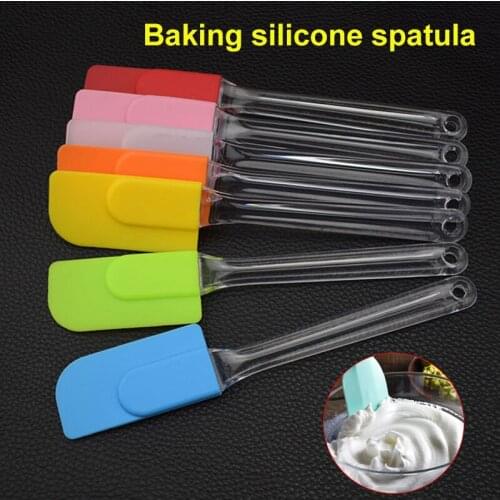 Cake Tools Silicone Cream Spatula Mixing Scraper Heat Resistant Non-stick Spatula with Crystal Transparent Handle H88F