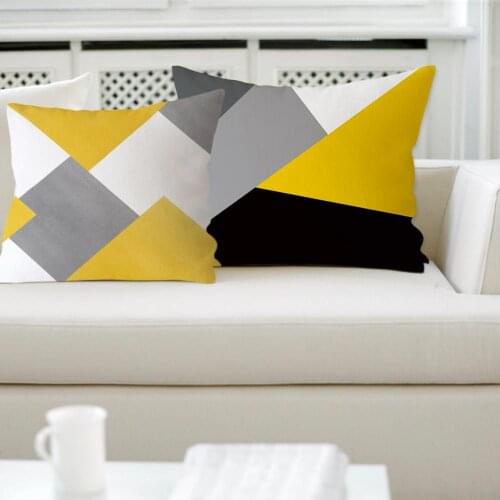 Nordic Geometric Yellow Gray Matching Cushion Pillowcase Polyester Pillow Case Cover Home Decorative 45x45cm