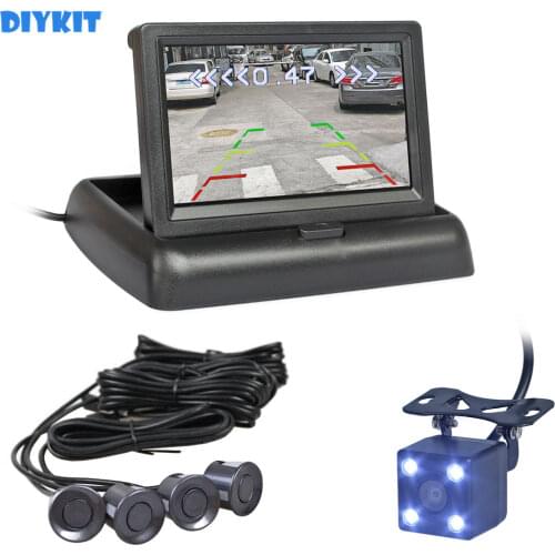DIYKIT 4 x Sensors 4.3Inch Foldable Rear View Car Monitor Kit + 4 Parking Radar + Rear View Car Camera Video Parking Radar