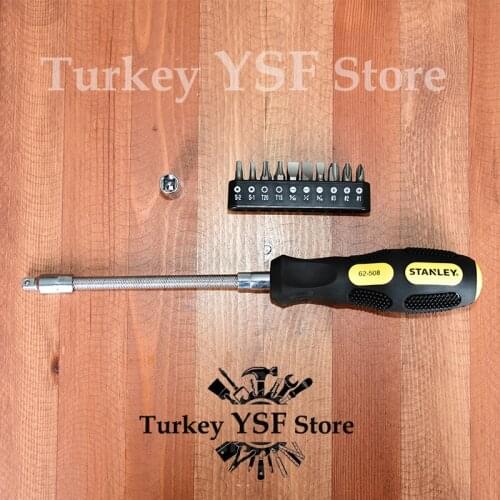 Stanley 10 Way Flex Screwdriver Set Replaceable Bit and Adaptor Comfortable Bi-material Handle Magazine With Belt Clip