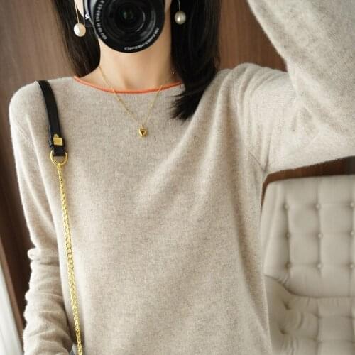 Autumn and winter new Cashmere Sweater Womens round neck long-sleeved sweater Korean loose 100% Pure Wool sweater knitting base