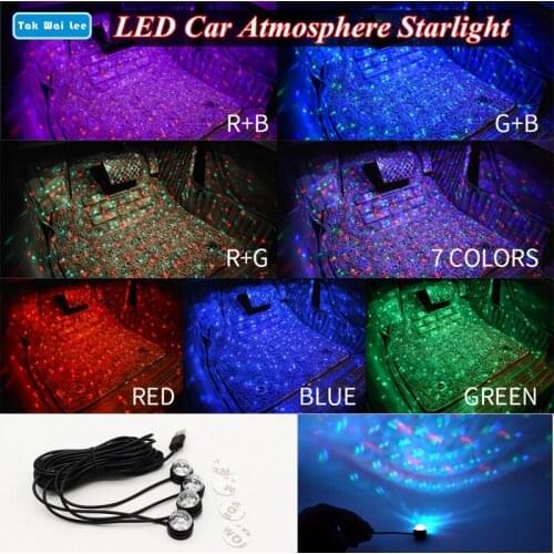 Tak Wai Lee 4X USB LED Mini Atmosphere Ambient Starry Light Car Styling Interior Neon Decorative RGB Color Cycle Flash Starlight