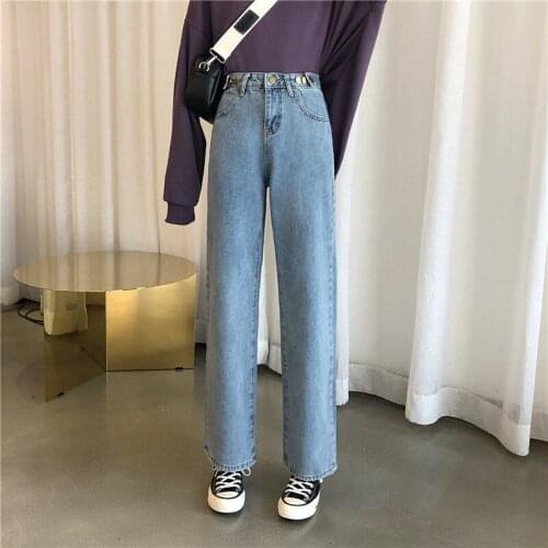 Vintage Jeans Korean Fashion High Waist BF Oversize Wide Leg Straight Trousers 2021 Autumn New All-match Retro Chic Streetwear