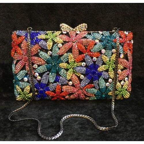 XIYUAN Women Red/Gold/Blue Crystal Evening Bag Clutch Purse Handbag with Chain Wedding Diamond Metal Clutches Bags Minaudiere