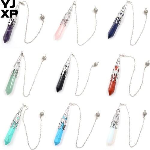 YJXP Amethysts White Crystal Opal Natural Stone Hexagon Prism Link Chain Pendulum Pendant Women Reiki Healing Charm Jewelry 1Pcs