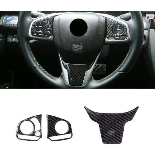 For Honda Civic 10th Gen 2016 2017 2018 2019 Car Carbon Fiber Steering Wheel Panel Cover Protective Trim