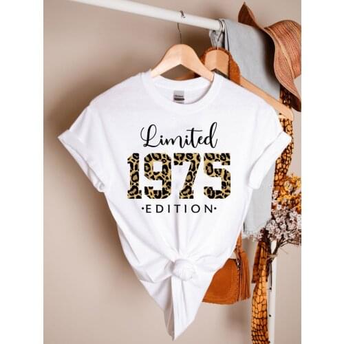 Limited Edition Vintage 1975 Leopard Sweatshirt 46th Birthday Gift shirt Short Sleeve Tees Plus Size O Neck Female Clothing y2k