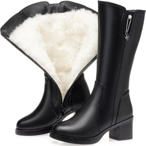 2019 Plus Size Warm Winter Boots Women Shoes Boots Non-slip Comfortable Genuine Leather Shoes Woman Wool Boots Warm Snow Boots