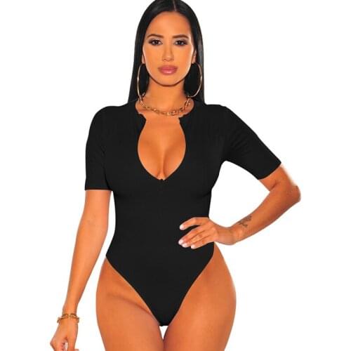 Wantmove 2021 Short Sleeve Sexy lingerie Bodysuit V Neck Nightclub Party Solid Color One Piece Rompers AM973