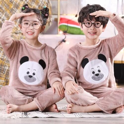 Winter Children Fleece Pajamas Warm Flannel Sleepwear Girls Loungewear Coral Fleece Kids Pijamas Homewear Winter Pyjama Set