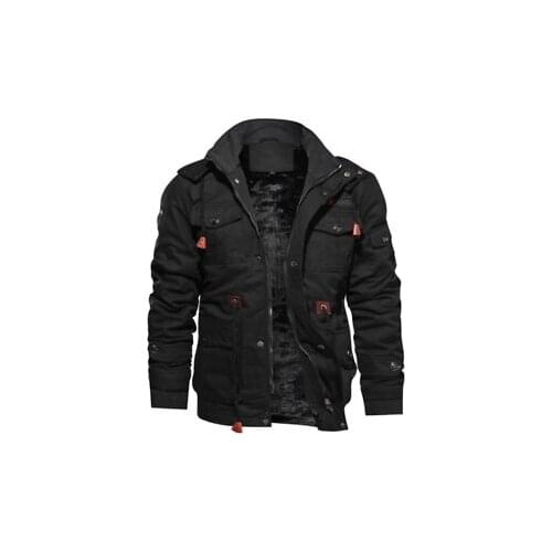 Winter Mens Casual Thick Cotton Jacket Fleece Warm Hooded Multi Pockets Coat