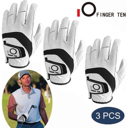 Finger Ten Non-slip Golf Gloves Men Right Hand All Weather Grip Breathable Gloves With Ball Marker Left Hand 1 Pc White Design