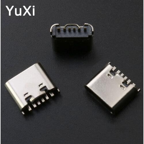 100Pcs/Lot Micro Usb Jack 3.1 Type-C 6Pin 180 Degree Female Connector For Mobile Phone Charging Port Charging Socket