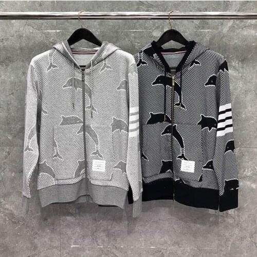 2021 Fashion Brand Autumn Winter Hooded Clothing Dolphin Pattern Jacket Men Sweatshirts Hoodies Casual Sportswear Coat