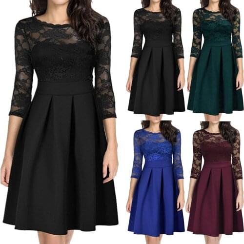 2021 Fashion Lace Dresses For Women Casual Plus Size Lace Hollow Out Three Quarter Patchwork Dress Платья Больших Размеров