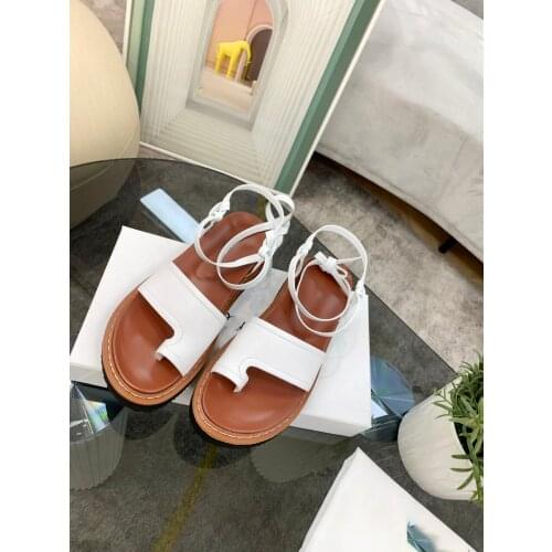 2021 Top Quality Genuine Leather Sandals Lady Leather Bow Middle Heel Sandals Metal Trim Lady