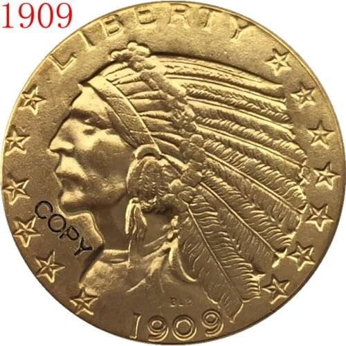 24-K gold plated 1909 $5 GOLD Indian Half Eagle Coin Copy