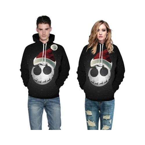 3D starry Christmas hat printing pullover hoodies for women/men casual loose plus size sweatshirts couples baseball suits