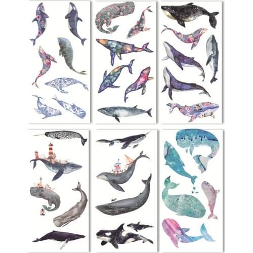 6 Sheets Whale Washi Paper Stickers Deep Sea Animals Cute Stickers For The Diary Adhesive Craft Decorative Album Stationery