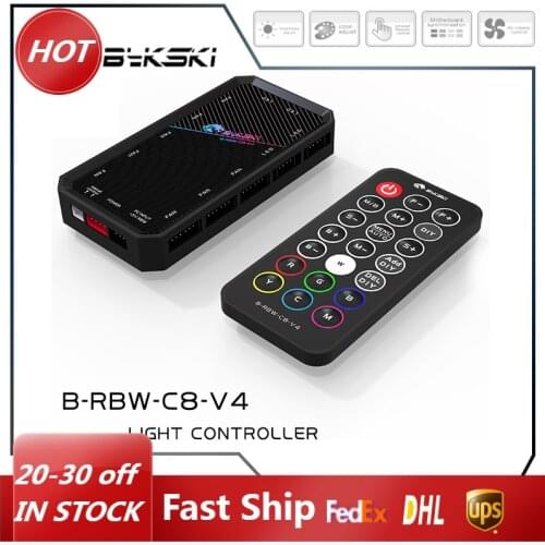 Bykski Symphony Lighting RGB Controller SYNC LED Hub 1-(8+4),12V(RGB) / 5V(A-RGB) Remote Control, B-RBW-C8-V4,B-RGB-C8-V3