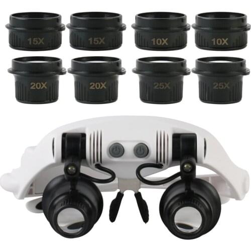 DIY PCB Watch Repair Jewelry Headband LED Light Eyes Glasses Magnifier 10X 15X 20X 25X Optical Lens