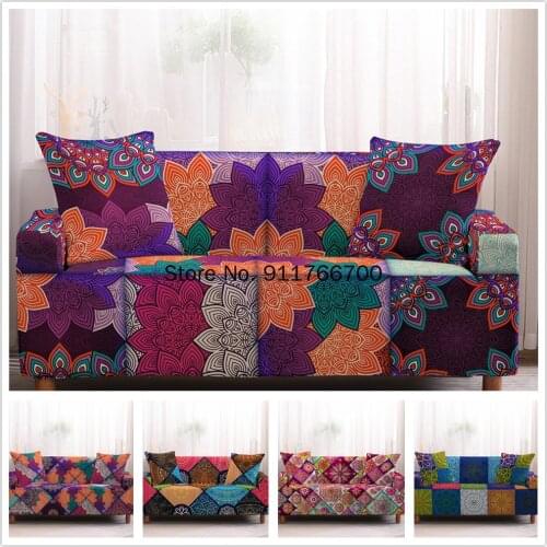 Mandala Polyester Elastic Stretch Slipcover Sofa Cover For Living Room Sectional Armchair L Style Sofa 1/2/3/4Seater Couch Cover