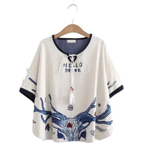 MERRY PRETTY Cotton Womens Cartoon Print Harajuku T Shirts Summer Short Sleeve O-Neck Patchwork T Shirt Femme Basic Tops Tees