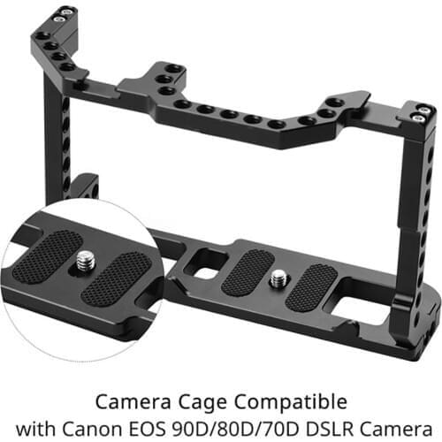 Camera Cage Housing Case Protective Frame Rig for Canon EOS 70D 80D 90D Stabilizer Cage 1/4" Cold Shoe Micro Fill Light Mount