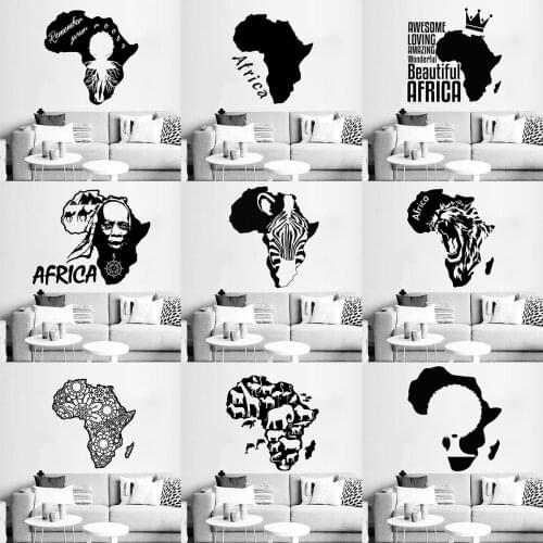 Africa Map Wall Stickers Zebra Lion Elephant African grassland Home Decor Vinyl Decal Creative Removable Mural For Living Room