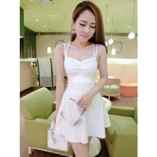 ZC2289 2020 Summer new women sexy show slim low cut solid color fashion short section dress cheap wholesale