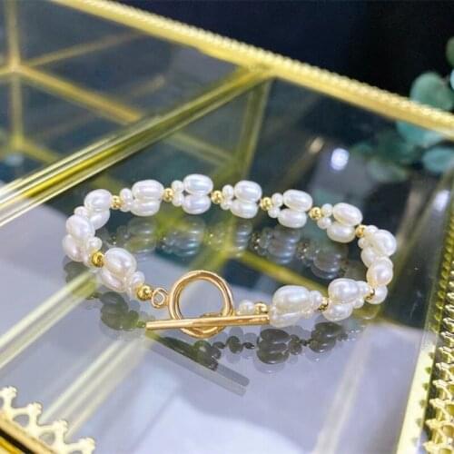 Best seller summer 3mm tiny rice shape natural genuine pearl gold plated bracelet handcraft 7.5 inch can customize length