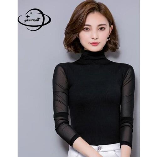 M-3xl Womens T Shirts Spring Autumn Female Long Sleeve Turtleneck Solid Color Hollow Out Slim Ladies Top Tees Clothes Hy20