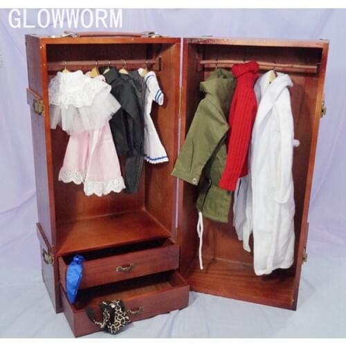 BJD Mini Furniture Wood Wardrobe Clothing Shows Box For 1/3 24" 60cm 1/4 17" Tall SD MSD SD17 DK DZ AOD DD Doll Use