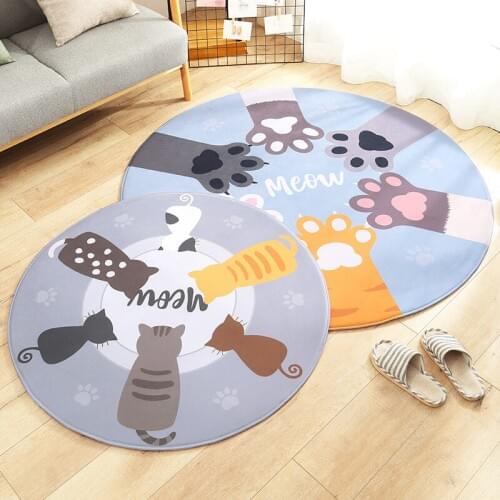 Cute Cat Round Carpet Bedroom Living Room Bedside Boy Girl Game Mat