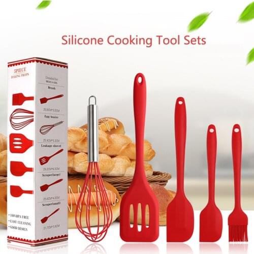 5PCS/Set Silicone Cooking Tool Sets Egg Beater Shovel Spatula Oil Brush Kitchen Utensils Sets