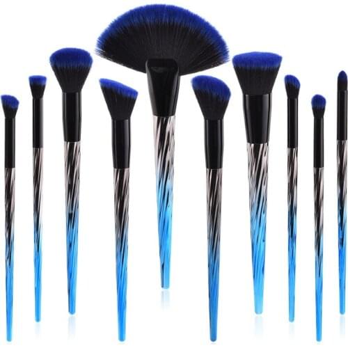Spiral Makeup Brushes Set Blue Black Eyebrow Powder Blending Large Fan Foundation Cosmetic Brush Makeup Tools Unicorn Brushes