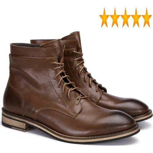 Genuine Work Mens Leather Office Sheep Fur Lining Warm Winter Ankle Boots British High Top Safety Shoes Plus Size