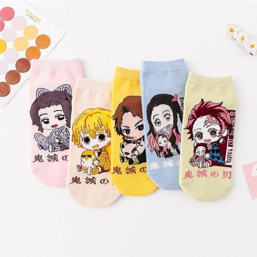 4 pairs anime figure Demon Slayer socks version Tanjiro Nidouko kitchen door demon killer kawaii casual socks children toy gift