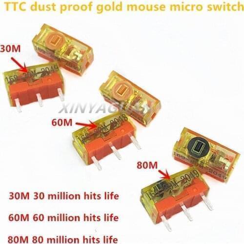 2Pcs/lot New TTC dustproof gold series mouse micro switch 3-pin gold alloy contact 30M 60M 80 million click life mouse button