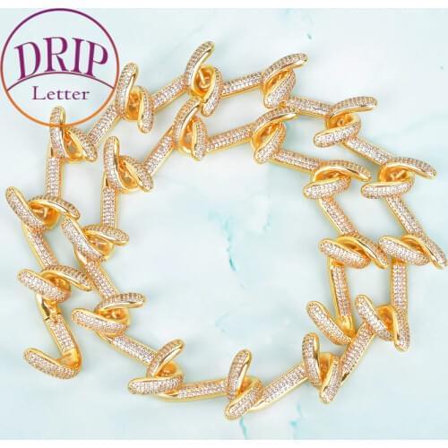 5mm Gold Color Zircon Hook Necklace Chain Mens Hip Hop Fashion Style Link Rock Jewelry