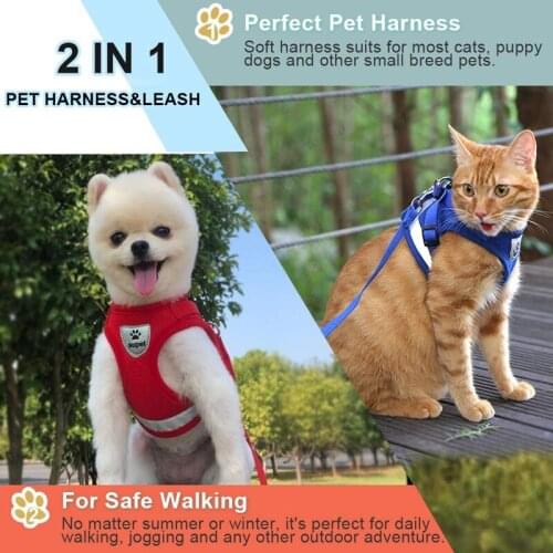 Breathable Pet Leash Cat Dog Adjustable Harness Vest Walking Lead Leash Red Black Small Dog Pet Harness And Leash Set