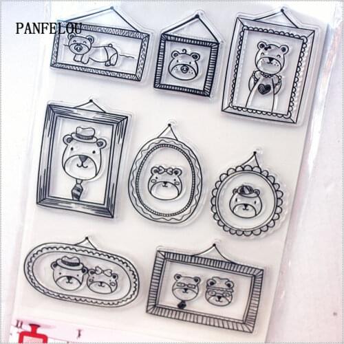 PANFELOU 11.3*15.56cm The bear frame Transparent Silicone Rubber Clear Stamps cartoon for Scrapbooking/DIY wedding album