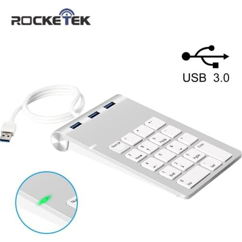 Rocketek USB Numeric Keypad 18 Keys Mini USB 3.0 Hubs for Digital Keyboard Ultra Slim Number Pad Compute PC Laptop
