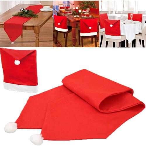 Christmas Hat Style Table Runner Xmas Decoration Christmas Table Flag Chair cover Solid Color Tassel Table Runner Home Textile