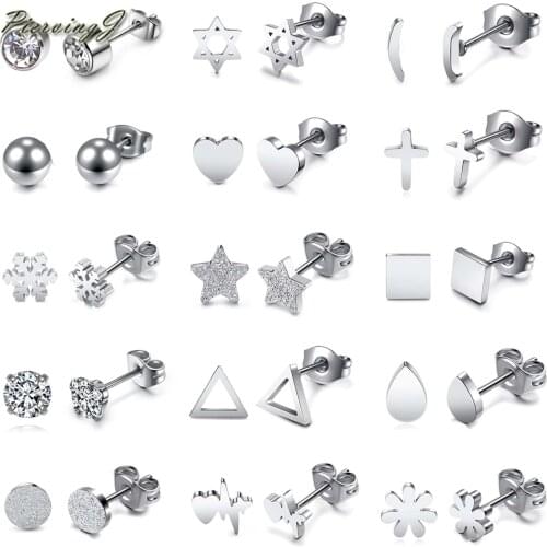 Piercing J Stainless Steel Ear Studs18-20ga Mixed Style Hoop Earrings Fashion Body Piercing Jewelry 14-30Pcs/Set