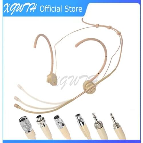 Foldable Dual Hook Head Wearing Headset Microphone Condenser Mic for Shure Sennheiser Wireless Body-Pack Transmitter 4Pin 3Pin