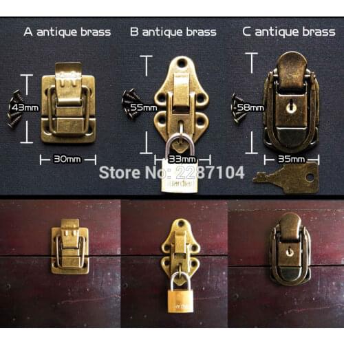 Antique Brass Vintage Jewelry Chest Wooden Box Suitcase Case furniture Leather Bag Trunk Hasp Latch Toggle Buckles Lock Clasp