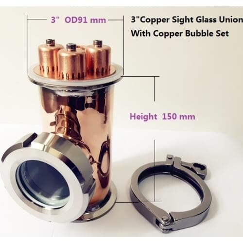 FreeShipping 3"Copper Sight Glass Union Tri-Clamp Tee 3"x3"x2"With Copper Bubble Set Distillation Lens Column For Home Brewing